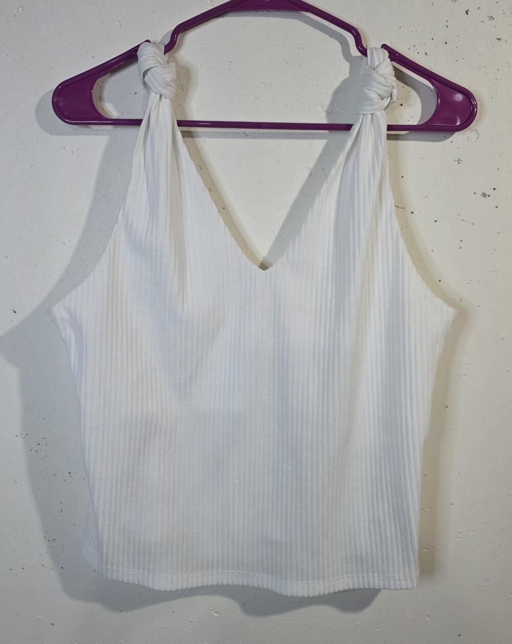 Miss Me White Ribbed Tank Top Women's XL Knotted Shoulder Sleeveless Y2K